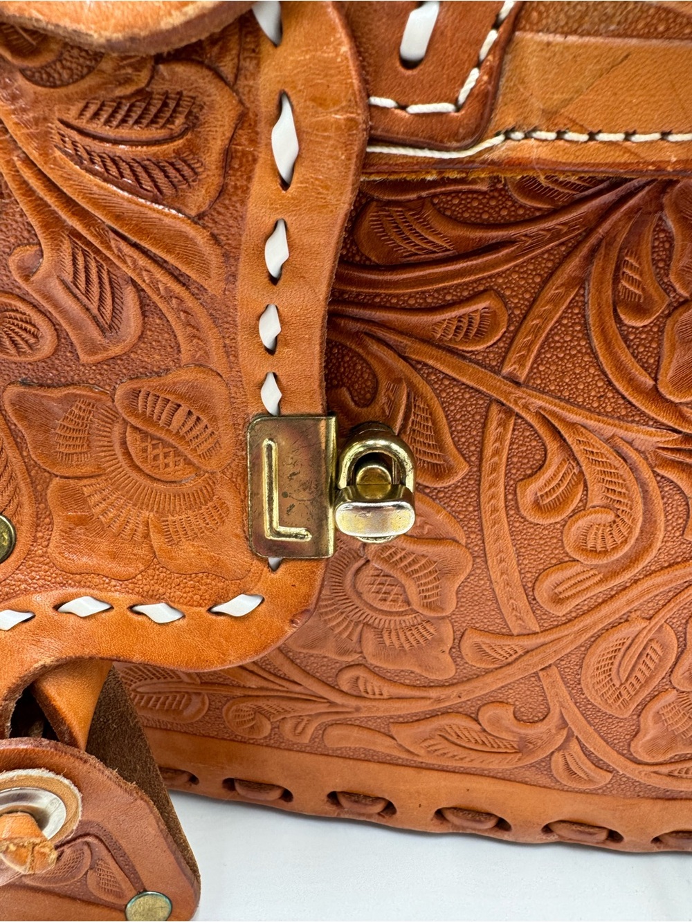 Vintage Rare Hand Tooled Leather Miniature Saddle Crossbody Bag Mod 802 Mexico - Picture 10 of 15